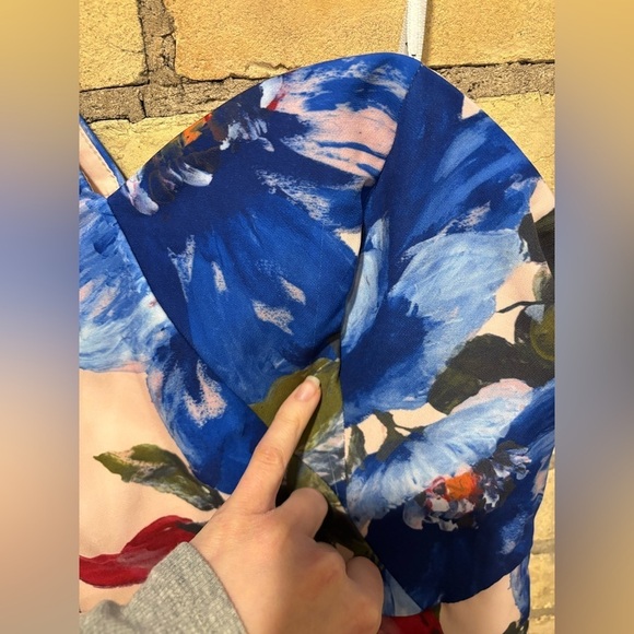 Kay Unger Laurel one shoulder spring floral multi gown - peplum beaded ruffle - Picture 4 of 7